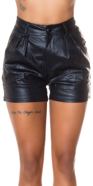 faux leder hoge taille shorts zwart